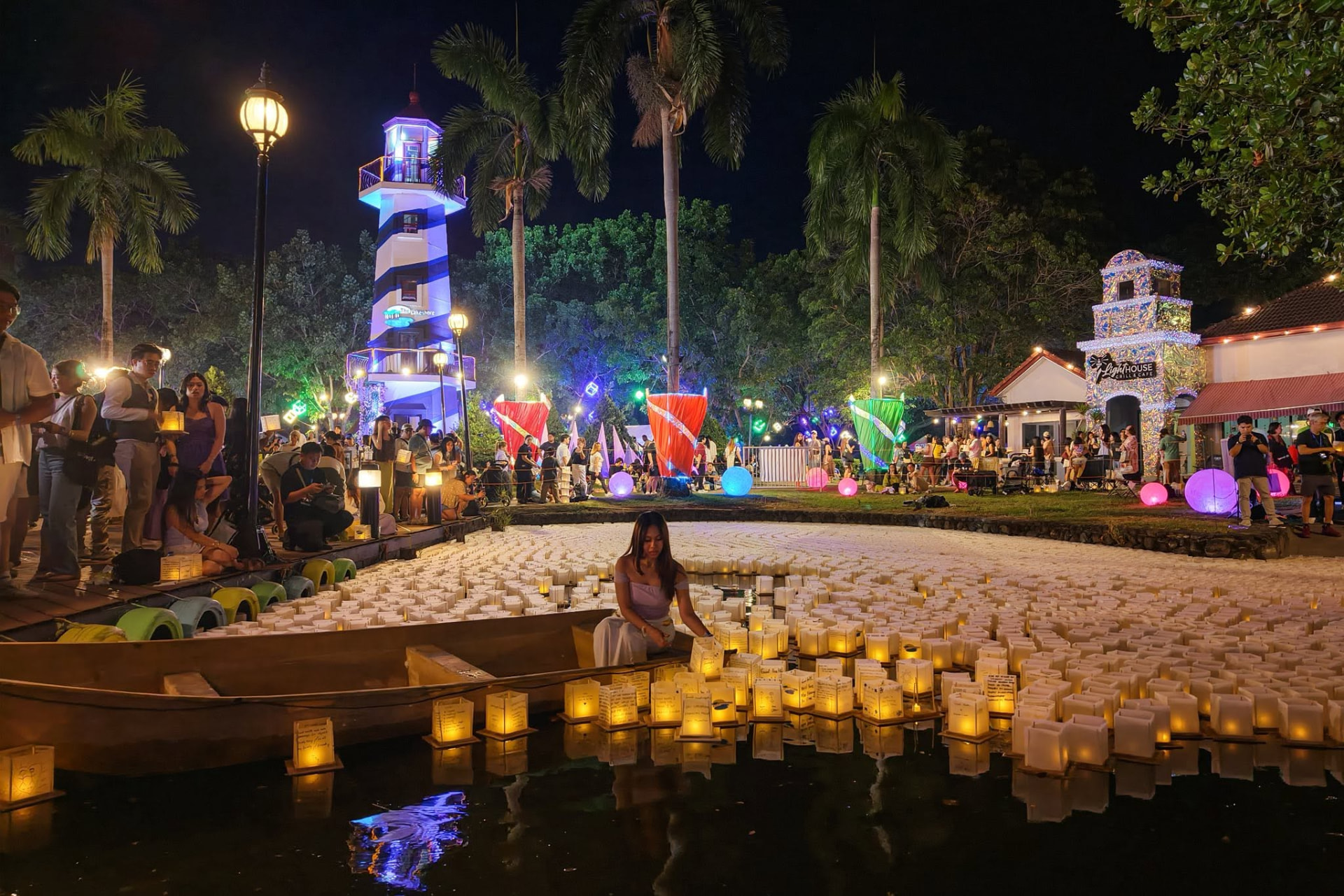Lantern field beside the lighthouse at night